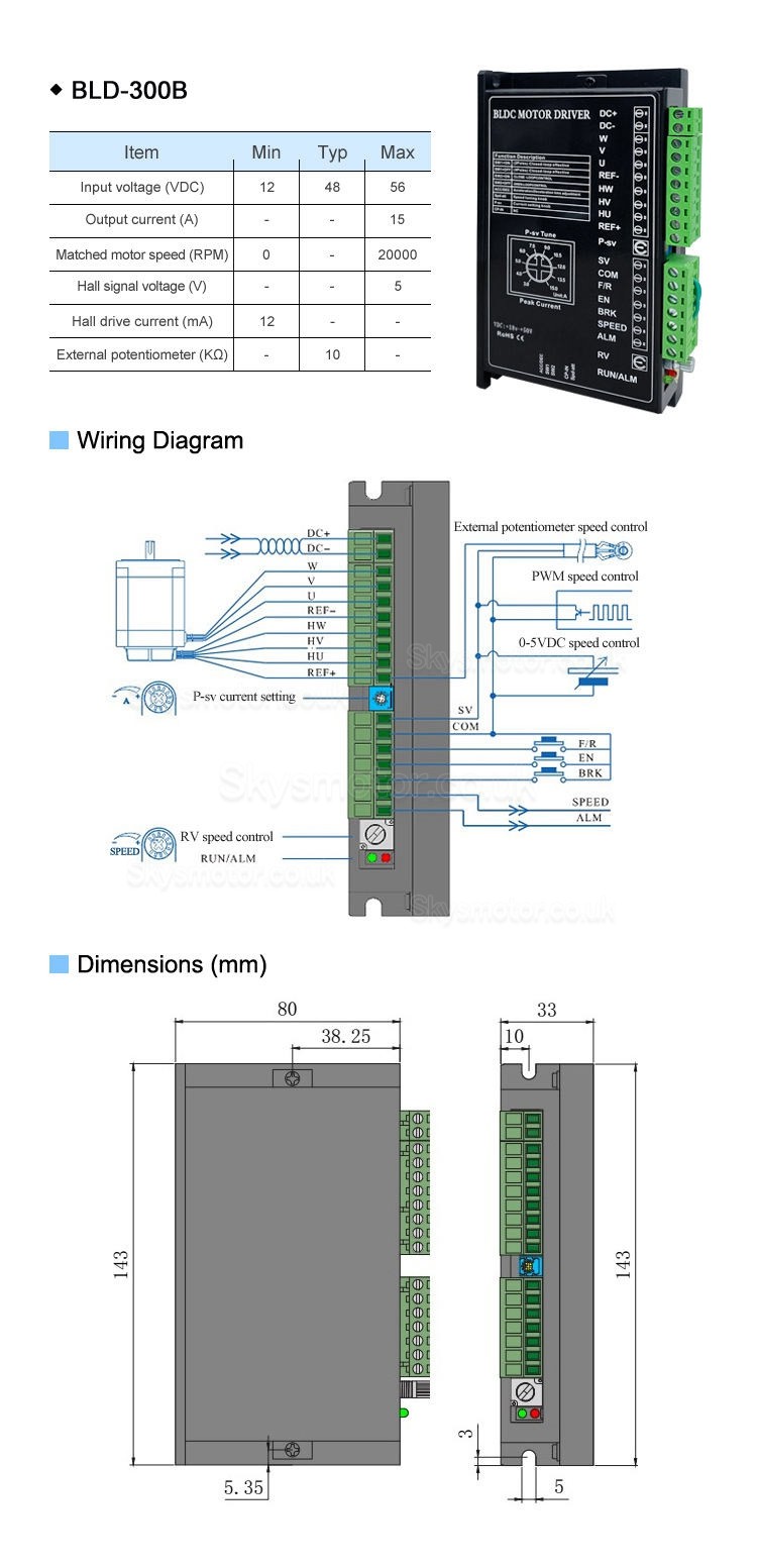 BLD-300B BLDC Motor Driver Brushless DC Motor Controller DC18-50V 15A 